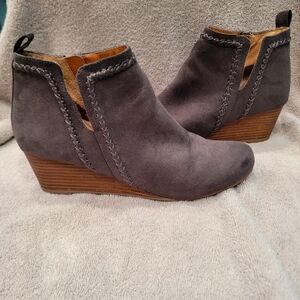 DV8 grey suede wedge booties